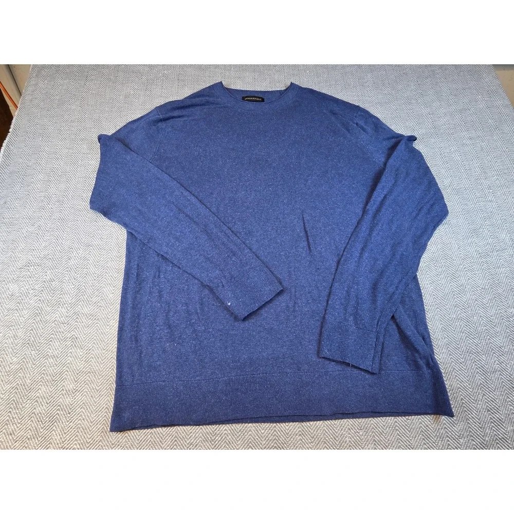Banana Republic Mens Blue Heathered Crewneck Knit Sweater Ribbed Trim Size XL